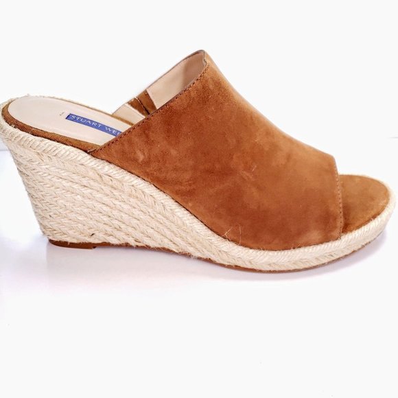 Stuart Weitzman Suede Marabella Wedge Mule Tan Size 10